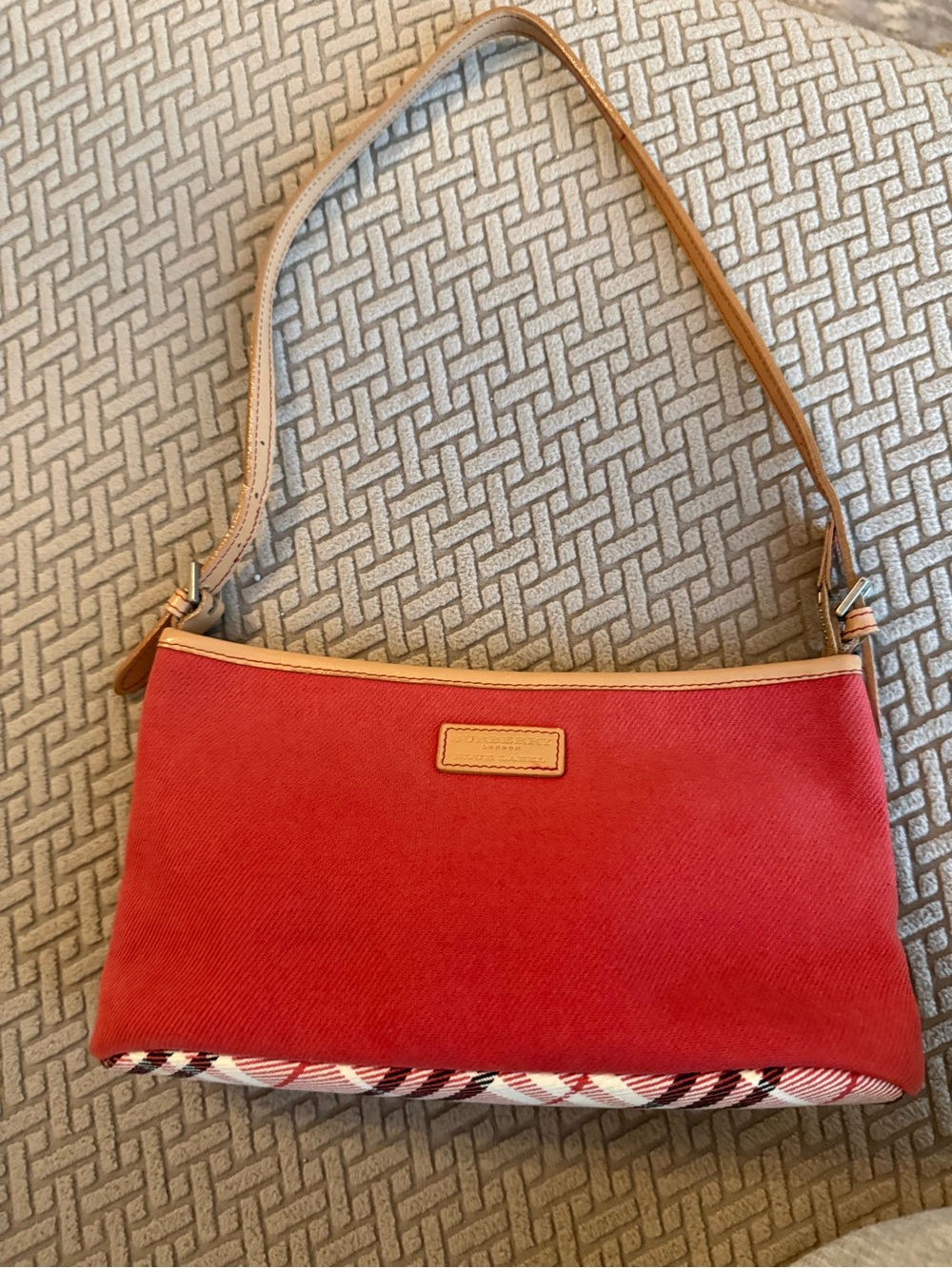 Burberry Red Shoulder Bag with Tan Trim